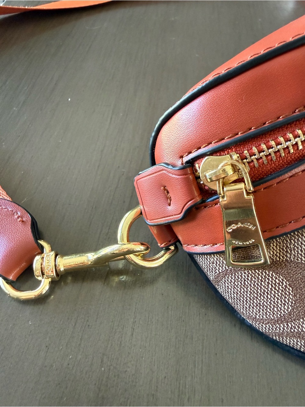 Coach Monogram Crossbody Belt Bag in Brown and Orange - Picture 3 of 9